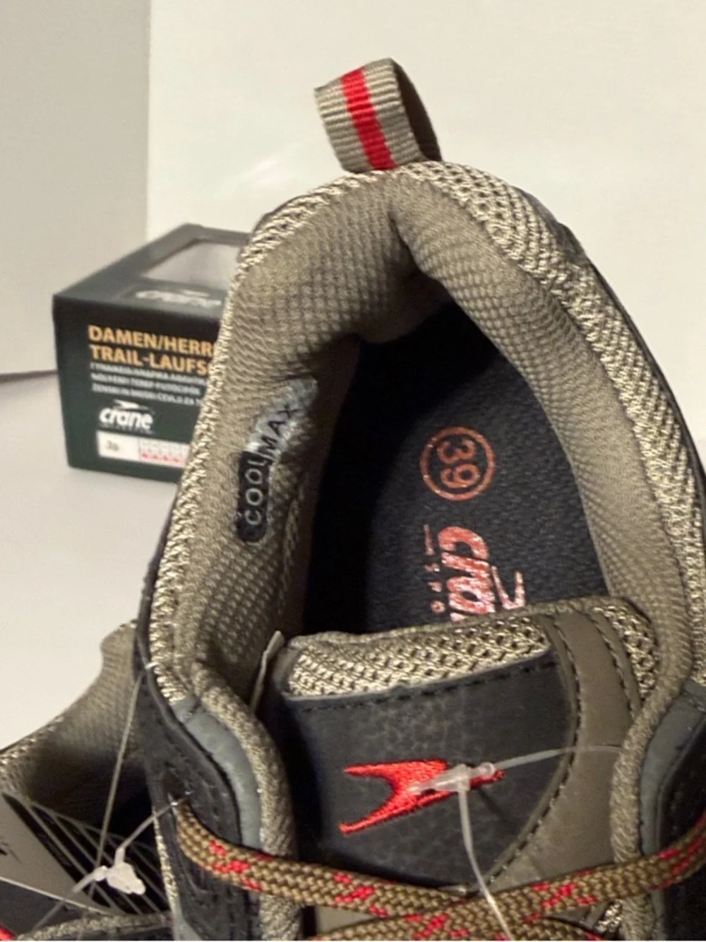 Crane Men's Olive Trail Athletic Shoes with Red Accents